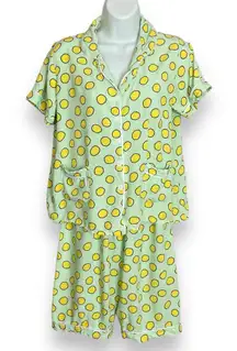 Speechless Pajama‎ Set Polka Dot Green Juniors Sz Large Shorts Button-Up Top PJs