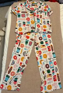 Donuts And Coffee Pajama Notch Collar Set