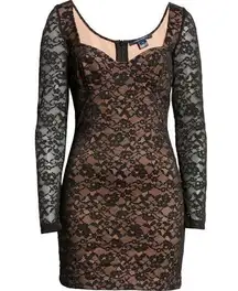 French Connection  Thora Lula Ponte Lace Jersey Dress Women's Large Black NWT