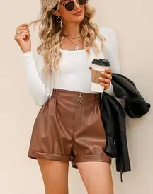 CUPSHE Franny Vegan Leather Paperbag Shorts Women’s Sz XL Brown High Rise