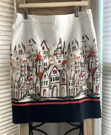 Van Heusen Studio Pencil Skirt SZ 10 Geometric City Multicolor Zip Cotton‎