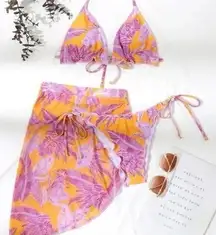 SHEIN Floral Plant Print 3 Piece String Bikini Size Large