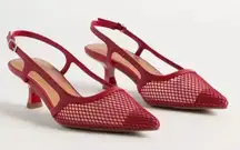 Red Mesh Slingback Kitten Heels
