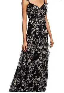 Love Sam Woodstock Ruffles Cinched Cutouts Printed Floral Chiffon Maxi Dress L