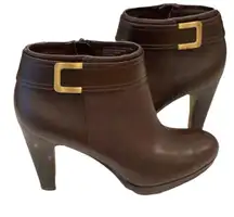 Brown Leather Boots Ankle Booties Heeled Boots 6.5