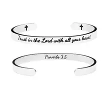 New Stainless Steel Laser Engraved Christian Bible Verse Cuff Bracelet  Proverbs 3:5