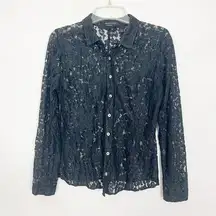 BCBGMaxazria Lace Black Button Down Top Size Medium