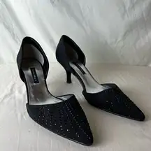 Caparros Black Sequin Kitten Heel Pumps Slip On Pointed Toe Special Occasion 7.5