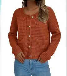 PRETTY GARDEN casual Rust Sweater with Button Detail