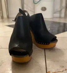 Steve Madden Heels Wedge Black Leather 5.5