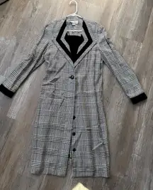 VTG Patty O’Neil Plaid Houndstooth Longline Coat Black White Pattern Size M 6