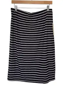 Doe & Rae Large Black Ivory Stripe Midi Elastic Waist Knit Skirt NWT Office