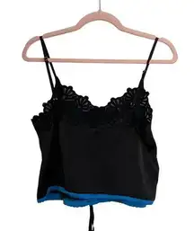 Honey Punch Black Satin Drawstring Crop Top