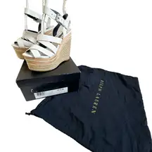 Ralph Lauren Purple Label Erin Espadrille Wedge Platform White Leather 37.5