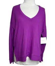 NWT Beyond Yoga Plum Long Weekend Lounge Pullover v neck sweater Sz S