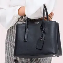 Kate Spade Black Pebbled Leather Margaux Medium Satchel Bag 