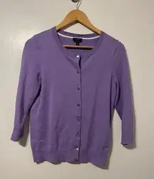 Talbots Pima Cotton Purple Button Cardigan w Dragonfly Embroidery Size Medium