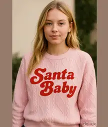 Santa Baby Pink Sweater Patterned Sweatshirt with Red Santa Baby XXS