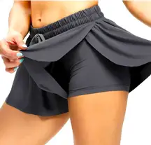Flowy Athletic Shorts 2 in 1 Butterfly Woman High Waisted Workout Gym Black, XS