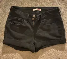 black low-rise jean shorts