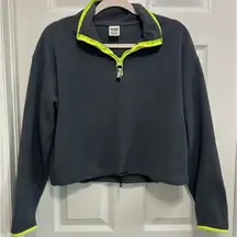 Victoria’s Secret PINK CROPPED Fleece Half Zip SMALL GRAY neon yellow