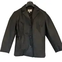 Worthington Womens Black Genuine Leather Blazer Jacket XL Extra Grande Lined