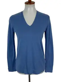J Jill Sweater XS Blue V Neck Silk Cotton Soft Core Closet Staple