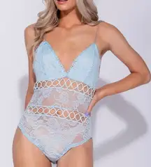 Parisian Baby Blue Lace Panel Cutout Bodysuit 6 NWT