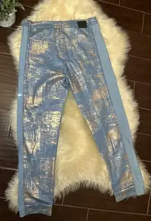 L&B Lucky & Blessed boyfriend denim and Gold shimmer pants sz 12