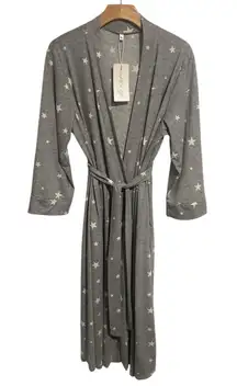 Vintatre Bath Robe Womens XL Gray White Star Print Belted Loungewear Light NWT