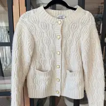 & other stories wool alpaca sweater cardigan cable knit gold buttons ivory