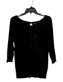 White House Black Market Small 3/4 Black Pull On‎ Knit Top Rhinestone Preppy