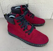 Dr Doc Martens Boots Maelly Lace Up Canvas Red Maroon High Top Women’s Size 6