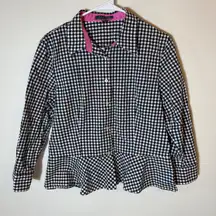 Lauren Ralph Lauren Black‎ Gingham Peplum Button Down Shirt Size 12