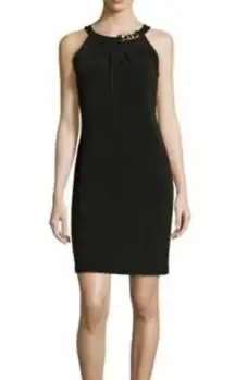 Carmen Marc Valvo Black Jersey Chain Cocktail Dress Size Medium