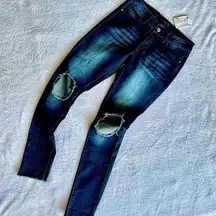 *NWT* , “Lucky & Blessed” Dark Wash, Distressed Knee Skinny Jeans