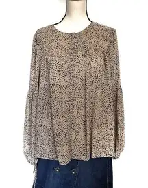 H by Halston Womens Top Size Medium Animal Print Button Down Cheetah Long Sleeve