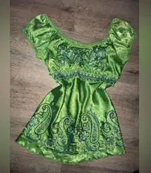 Vintage Heart Soul Milkmaid Green paisley embroidered top