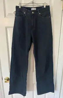 high waisted wide leg navy blue effect jeans