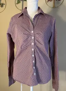 Van Heusen Stretch Berry and White Pin Check Pattern Long Sleeve Button Down S