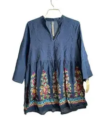 Anthropologie Uncle Frank Tunic Top Size Medium Chambray Embroidery Floral NWT