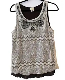 Daytrip Lace Overlay Embellished Tank - Size M