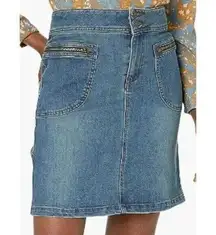 NWT prAna Broadway Denim Mini Jean Skirt Zipper Patch Pockets 2 True Blue #3228
