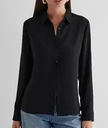 sheer black long sleeve button down shirt