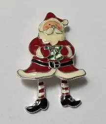 Santa Claus Pewter Silver Tone & Red Enamel Christmas Brooch Pin NWOT