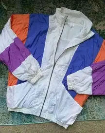 Vintage 90s color block zip front track suit windbreaker jacket, size large