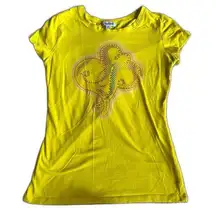 Vintage Y2K Cyber Grunge Southpole Yellow Glitter Graphic Baby Tee Size Medium