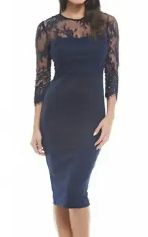 Eyelash Lace Sleeve Wiggle Sheath Dress