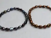 Dainty Peacock/Copper Colored Beaded Set Of 2 Stretch Bracelets