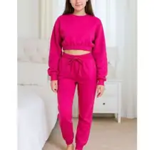 Zenana 2 Pcs Crop Sweatshirt Tracksuit Jogger Pants Set Outfit Active Loungewear Size Large